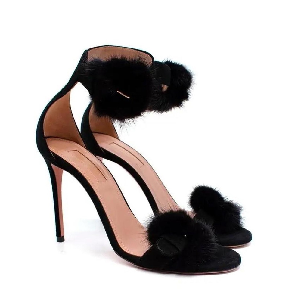Aquazzura Black Fur Heels